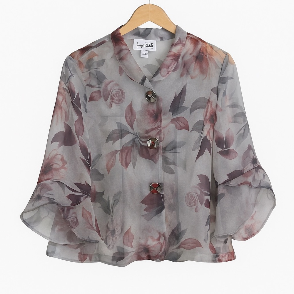Joseph Ribkoff Sheer Floral Organza Jacket  Size 10